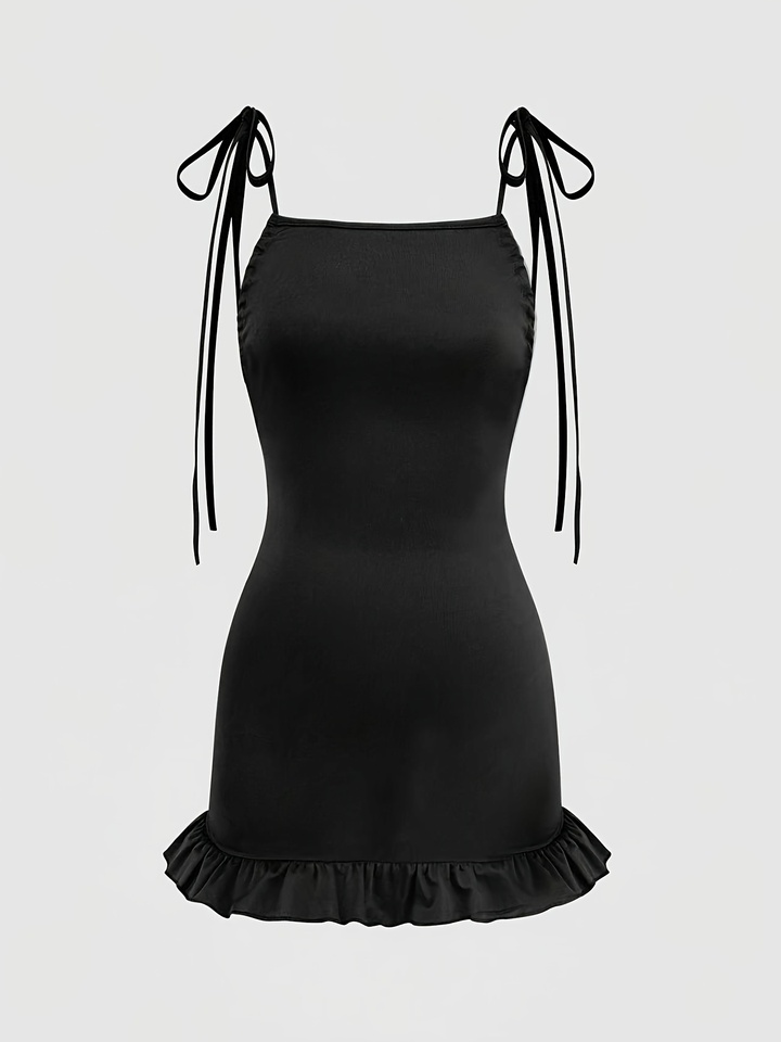  Hepburn-Style Slim-Fit Ruffled Backless Dress with Straps 