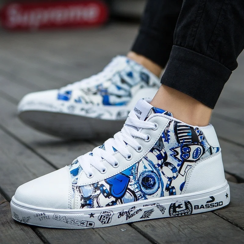 Zapatos Deportivos informales para hombre y mujer, Zapatillas altas planas con estampado de personalidad, geniales para caminar en la calle