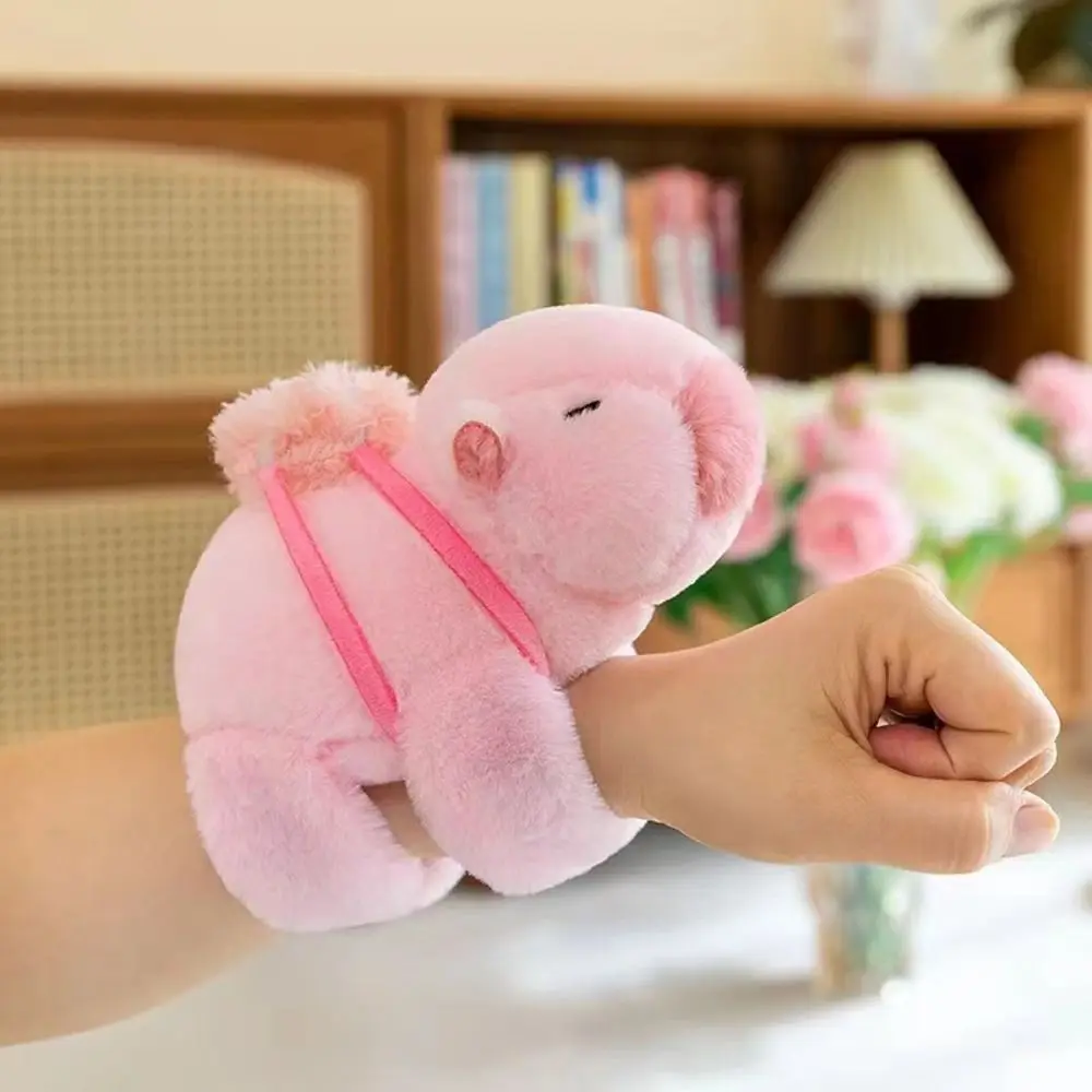 Capybara Rodent Slap Bracelet Series Pink Capybara Simulation Plush Doll Slap Bracelet Soft Wrist Style