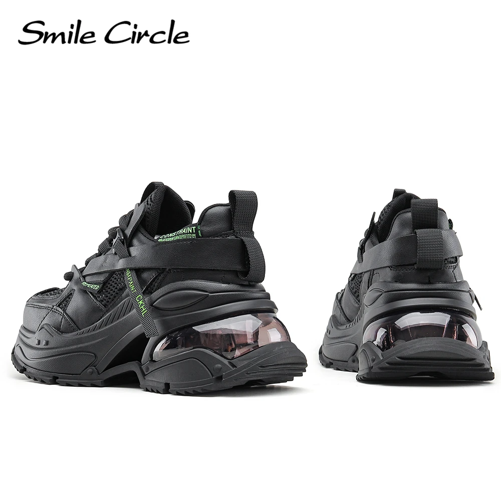 Smile Circle Chunky Sneakers Women Flat Platform Sneakers Lace-up Casual Round toe Sneakers Ladies Shoes Trainers