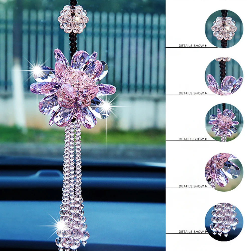 Car Crystal Hanging Pendant Auto Beautiful Hanging Ornaments Rear View Mirror Auto Decoration Rhinestone Car Accessories