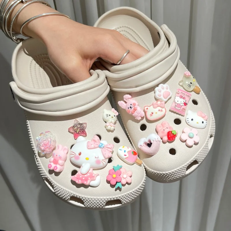 Mesuca Pink Series Hello Kitty Shoe Charms Set Kawaii Resin Decoration Accessories Removable Shoes Accessories Xmas Party Gifts image 5