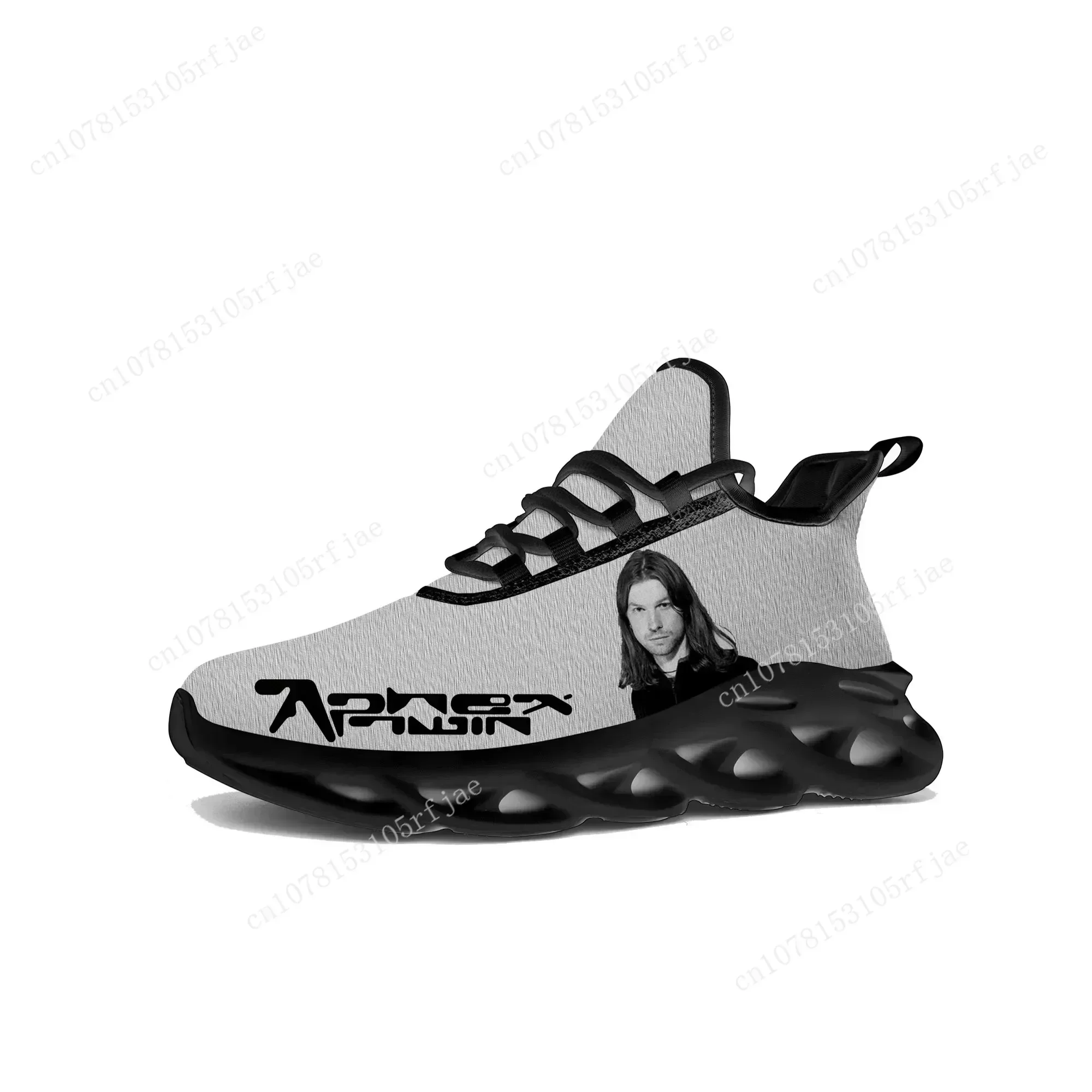 Aphex Twin Flats Sneakers Mens Womens Music DJ Mixer Sports Running Shoe Sneaker Lace Up Mesh Footwear Tailor-made Shoe Black view 2