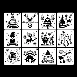 12Pcs Christmas Drawing Templates Set Resuable DIY Graffiti Stencil 5''x5'' for Home Classroom Wall Door Decoration