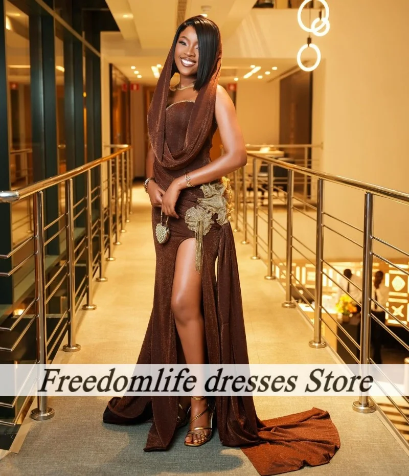 Elegante marrón cariño vestidos De noche elegante largo alto Split sirena Vestido De fiesta Vestido De fiesta para mujeres 2025 personalizado