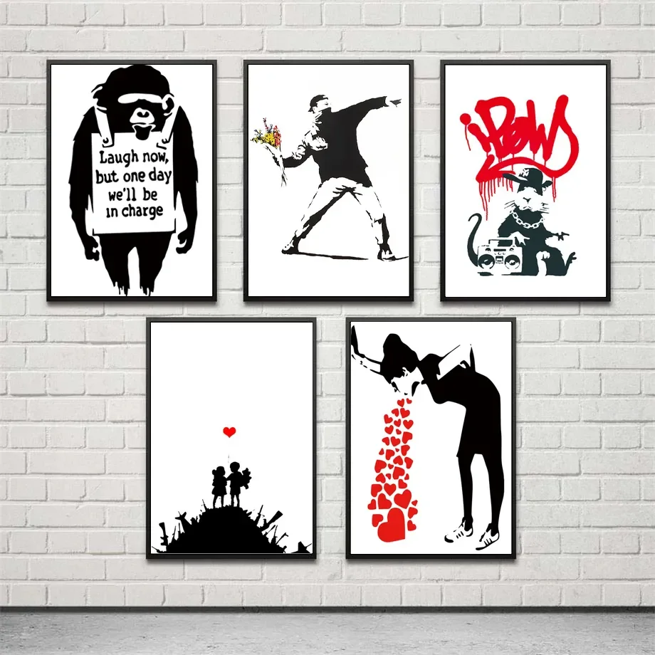 Frameless,Girl and Red Balloon Banksy Art Nordic Characters Canvas Painting  Mural  Poster Living Room Bedroom Bar Home Decorati - view 2