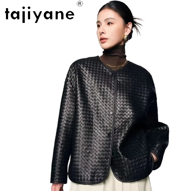 TAJIYANE Echte Schapenvacht Leren Jas Vrouw Stijlvolle Geweven Jas Korte Lederen Jassen 2025 Herfst Kleding Ellaб Nayeка Turismo