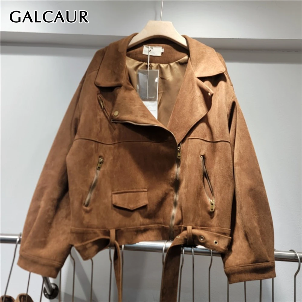 

GALCAUR однотонная шикарная куртка на шнуровке, женская свободная куртка с лацканами и длинными рукавами в американском стиле ретро, осенний стиль, модная новинка