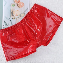 Sexy Mens Shiny PU Leather Zipper Shorts Underpants Hot Men's Bright Leather Underwear Bulge Gay Homme Panties