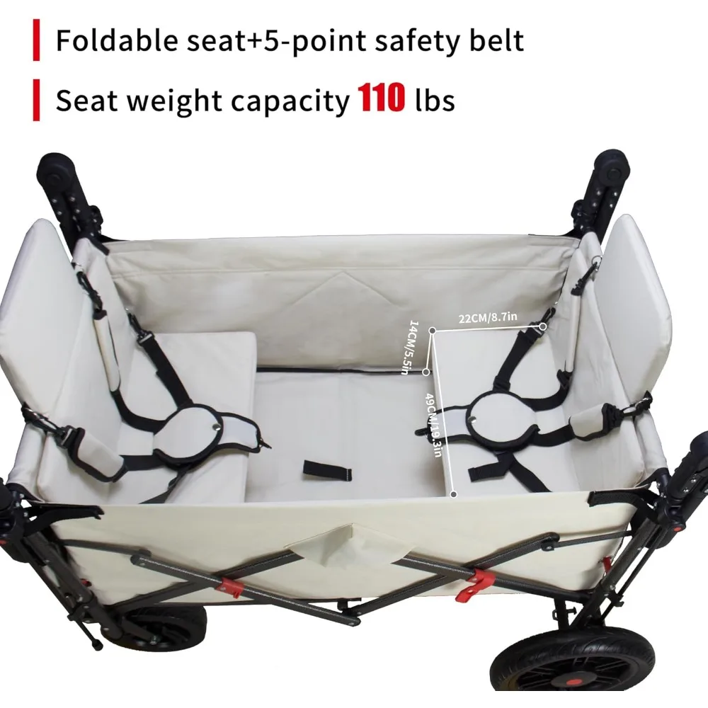 Collapsible Utility Cart with Canopy and 2 Seats, Adjustable Handle, Expandable Front for Camping and Outdoor Picnics