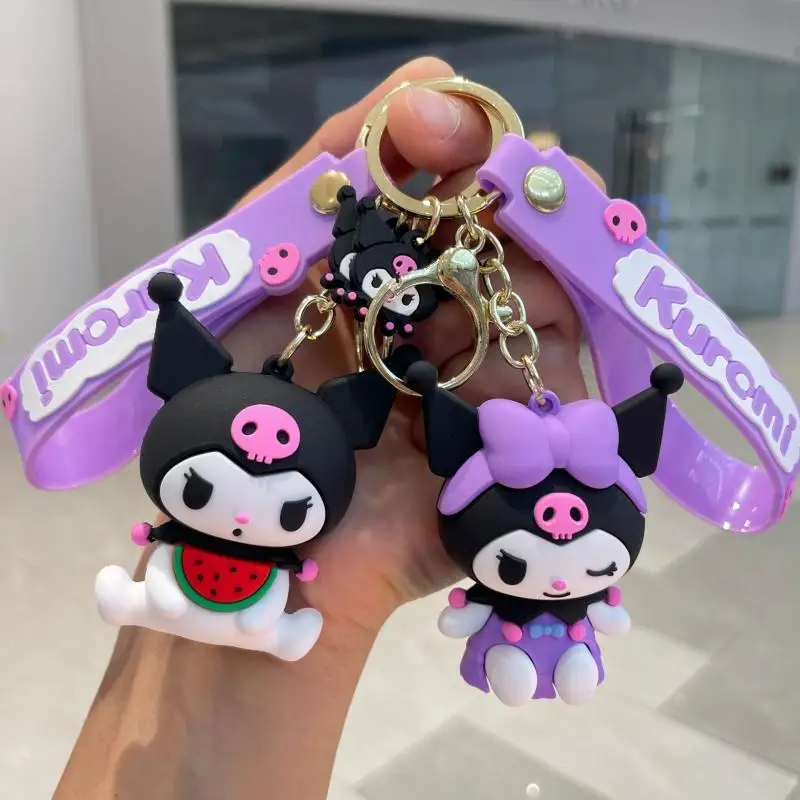 Sanrio พวงกุญแจ Kuromi keyring ตุ๊กตาอนิเมะของเล่นพีวีซีกระเป๋าเป้สะพายหลังจี้รถพวงกุญแจอุปกรณ์ของขวัญวันหยุดเด็ก