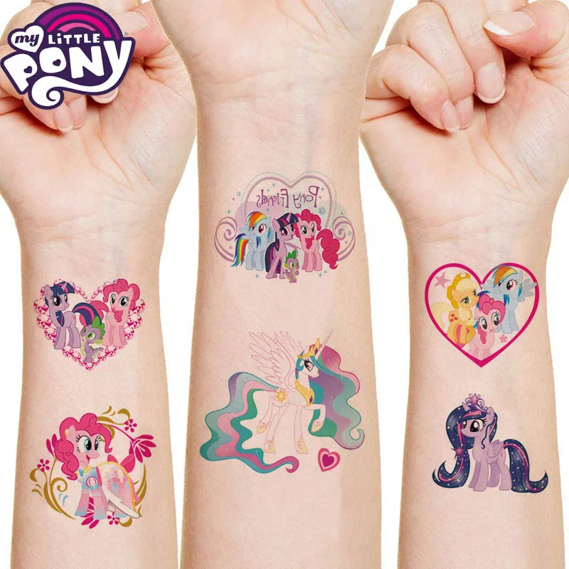 Anime Temporário Adesivos para Crianças, Tatuagem My Little Pony, Twilight Sparkle, Rarity AppleJack, Personalidade, Brinquedos de Festa, Presentes