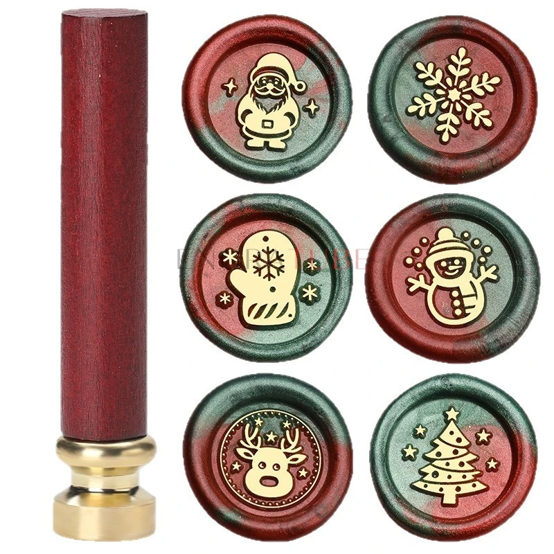 

15mm Mini Christmas Sealing Wax Stamp Redwood Handle Brass Candle Crystal Ball Bell New Year Invitation Envelope Gift Scrapbook