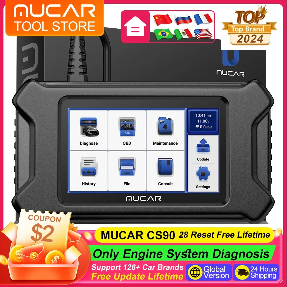 

MUCAR CS90 Diagnostic Tool with 28 Resets Services Lifetime Free Car Tools Obd2 Diagnost Engine Systems OBD2 Scanner 105+ Brands