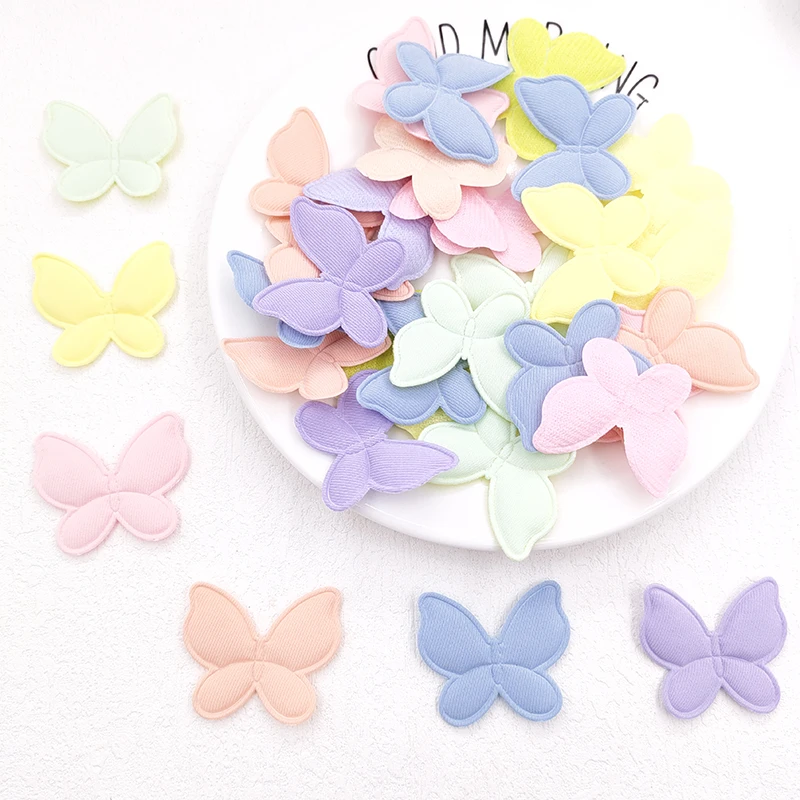 60Pcs/Lot 4*3.5CM Fabric Butterfly Padded Appliques For DIY Handmade Children Headwear Garment Accessories Patches