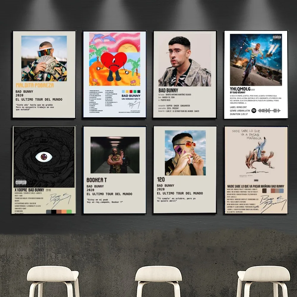 Pop Rapper Bad Bunny Poster Posters Kraft Paper Vintage Poster Wall Art Painting Study Aesthetic Art Small Size Wall Stickers