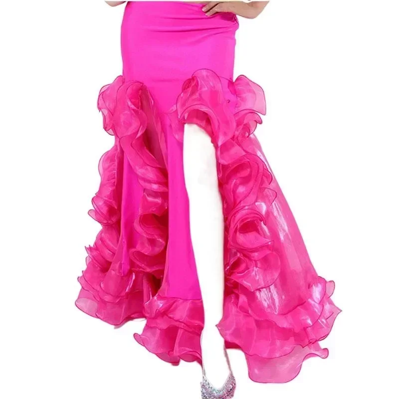 High Quality Belly Dance Performance Skirt for Women Split Hem Long Skirt Stage Practice Costume Curled Swing Indian Dance Skirt