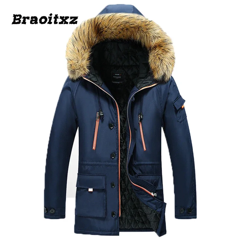 

New Men Autumn Winter Fashion Casual Outdoor Camping Windproof Breathable Jacket Coats Detachable Hooded Fur Hat