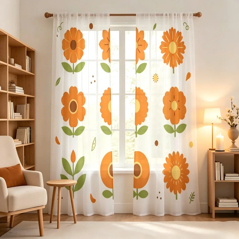 Curtain Sheer Voile - 2 rideaux transparents à impression numérique,