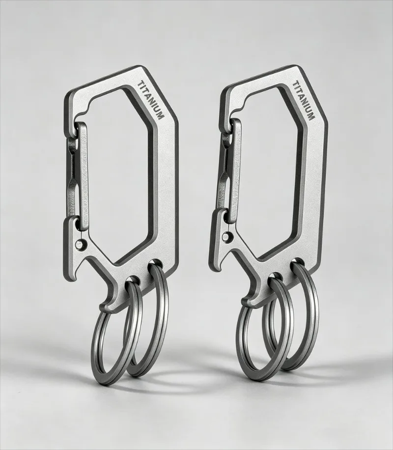 Titanium Alloy Fish Bone Key Ring Clip Multifunctional Bottle Opener EDC Keychain,  Portable Key Holder for Outdoor Camping