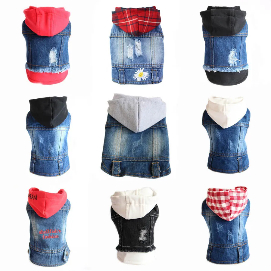 Pet Hoodie Ceket Köpek Kot Bahar Köpek Giysileri Moda Serin denim gömlek Köpek Yelek Kedi Kovboy Ceket Küçük Orta Köpekler için