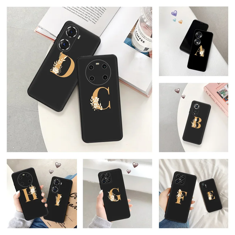 New Trend Phone Case For Pixel 8 7 6 7A 6A Honor 90 70 X6 X7 X8 X9A Magic5 Pro X6A 8X M-X Golden Flower LettersSoft Back Cover