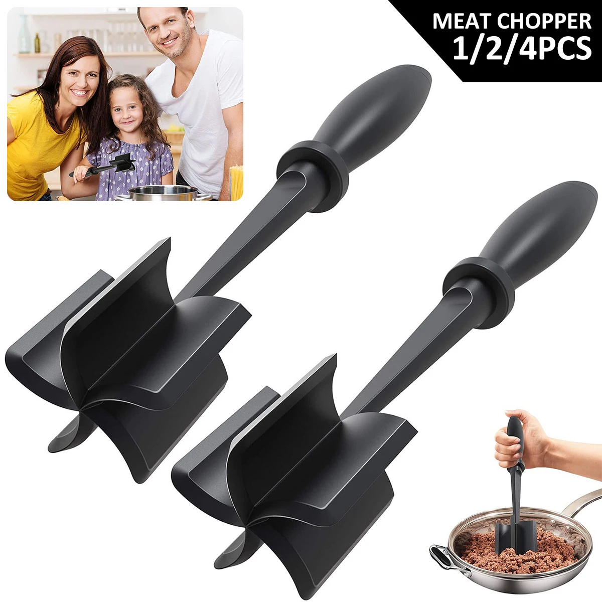 Kitchen Meat Chopper Ground Beef Masher Mixing Grinding and Pounding Spatula Meat Scraper for Mincing Meat Kitchen Gadgets