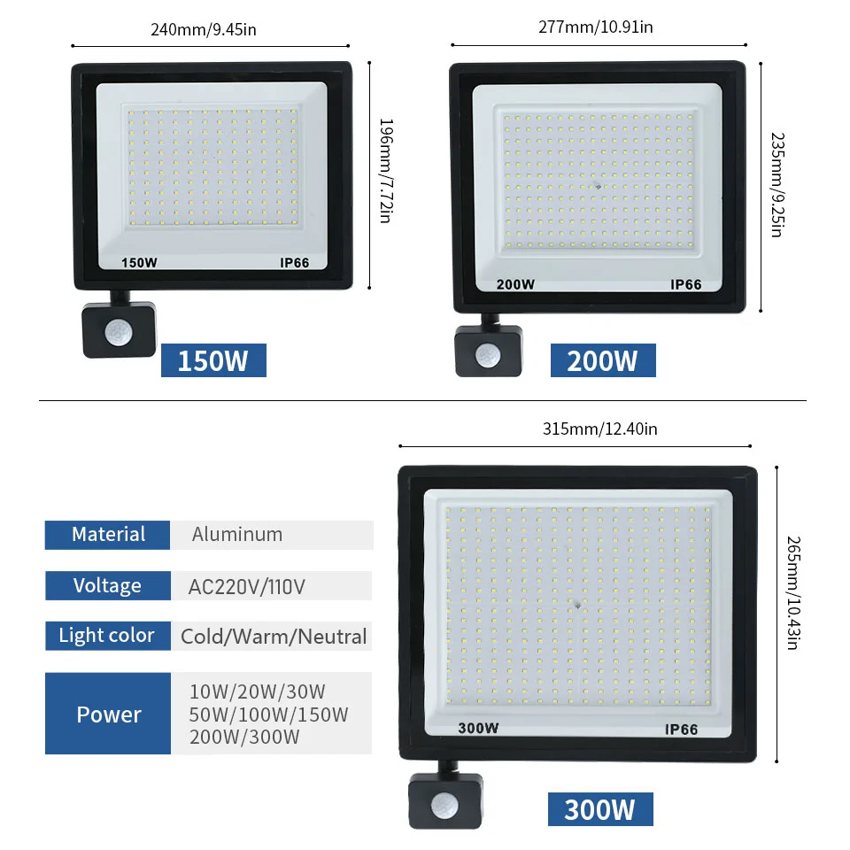 Reflector LED focos PIR Sensor de movimiento luces exteriores LED AC220V/110V 50W impermeable LED carcasa negra luz de pared para puerta de jardín