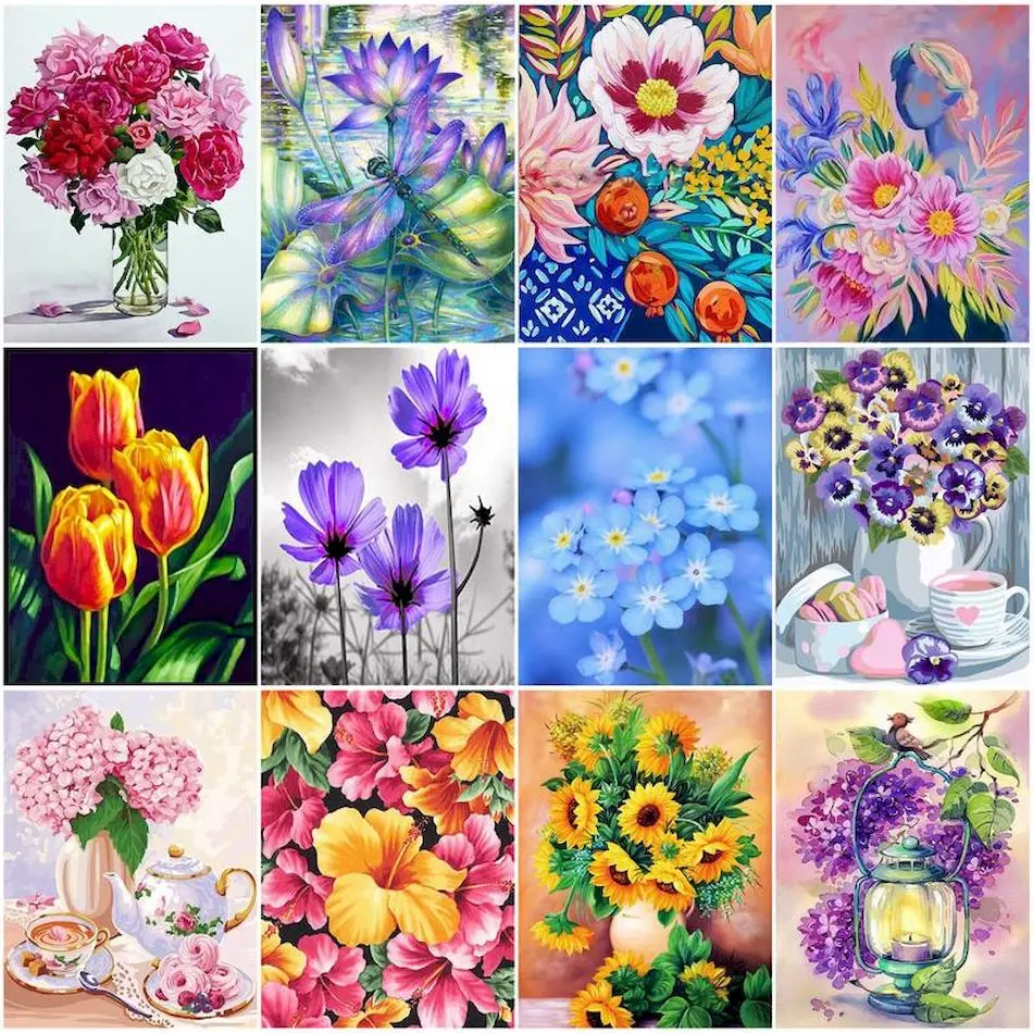 

RUOPOTY Painting By Number Adults New Flowers Coloring For Adults Handpainted Oil Painting On Canvas Paint Pictures By Numbers
