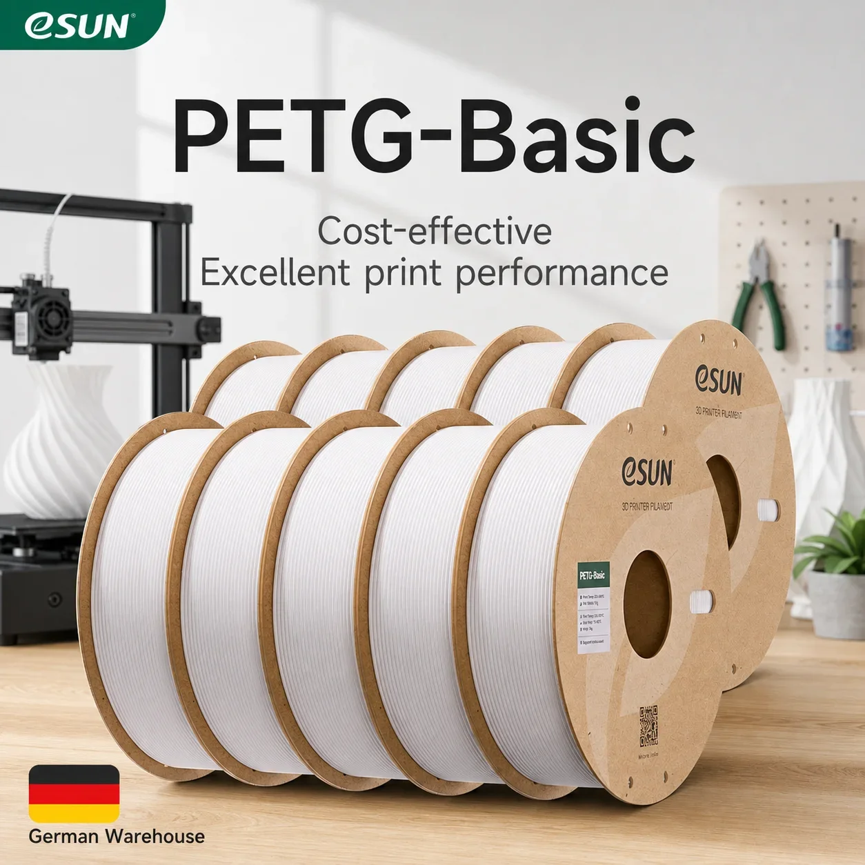 Image of ESUN 10kg Basic PETG 3D-Filamente Schneller Druck Hochfeste Druckermaterialien für PETG-Kreativmodelle Kompatibel mit Bambu Lab