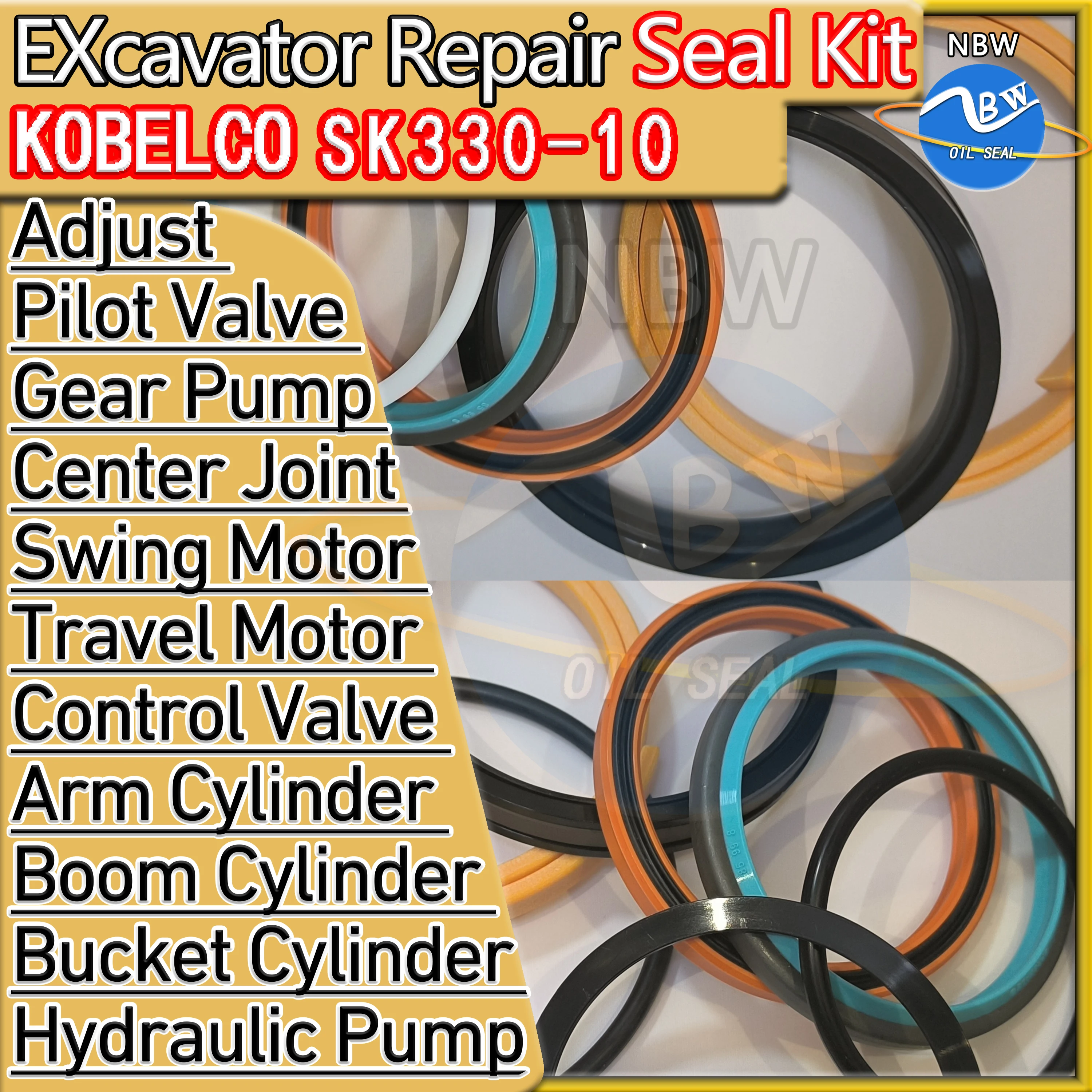 

KOBELCO SK330-10 Oil Seal Kit Pilot Valve Gear Pump Center Joint For Excavator Hydraulic Repair O-ring Swing Motor SK330 10