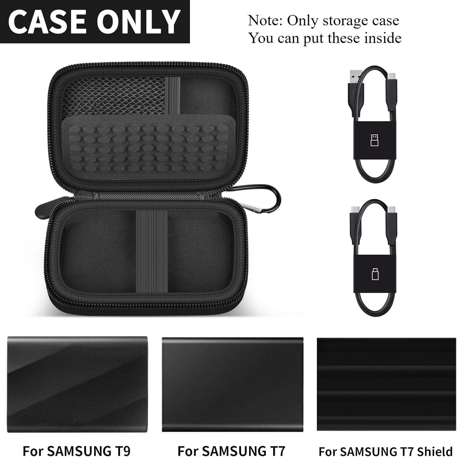 (CASE ONLY) Case Compatible with Samsung T9/ T7/ T7 Shield Portable SSD 1TB 2TB 4TB External Hard Drive, Storage Travel Carrying