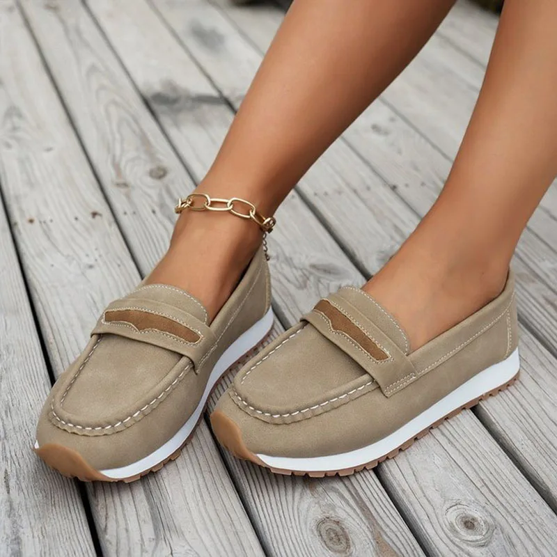 Mocasines de otoño para mujer, mocasines Retro con punta de mocasín, zapatos planos sin cordones con plataforma de suela blanda, zapatos informales de cuero de Color sólido para mujer