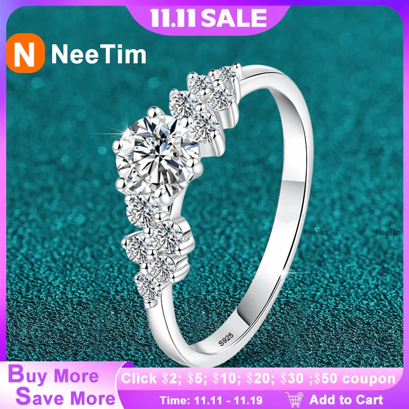 

NeeTim 0.5ct 5mm Moissanite Ring for Women 925 Sterling Silver with White Gold Plated Lab Diamond Wedding Gemstone Bride Rings