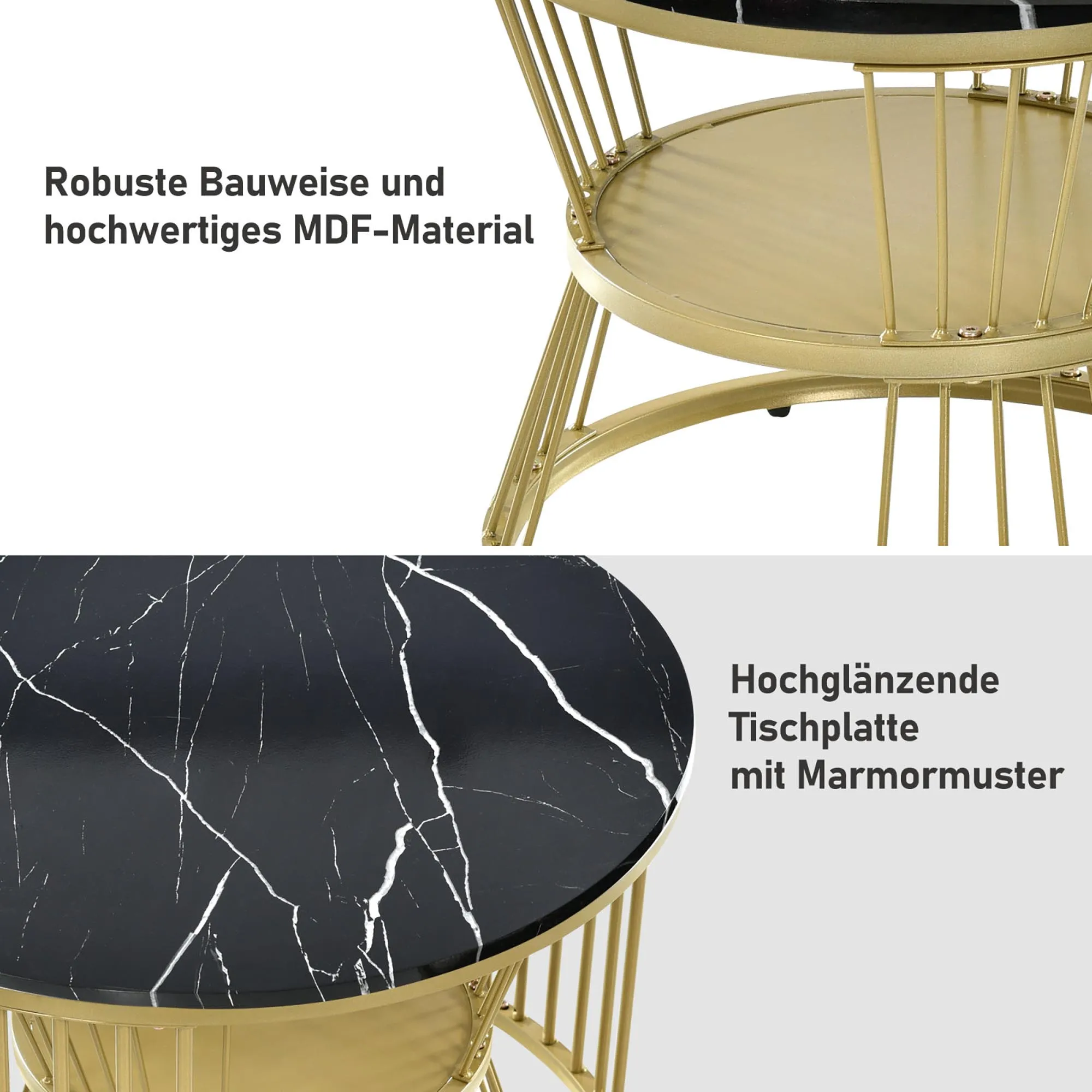 1 set tavolino da caffè moderno impilabile, tavolino da caffè set divano impiallacciato in marmo tavolini laterali tavolini rotondi, struttura in