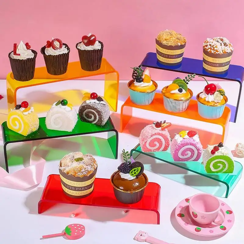 Acrylic Display Stand Colorful Display Riser 3 Tier Tabletop Jewelry Display Riser Showcase Organize Shelf for Dessert Cupcake