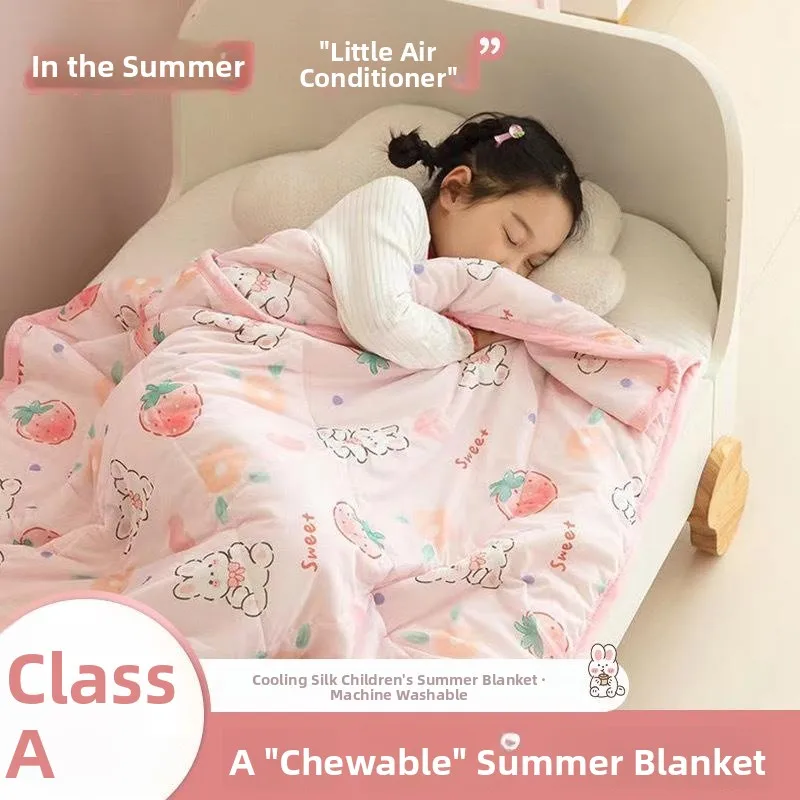 

Class a Cool Feeling Silk Summer Quilt Children's Cartoon Ice Silk Thin Quilt Washable Nursery Nap Summer Blanket