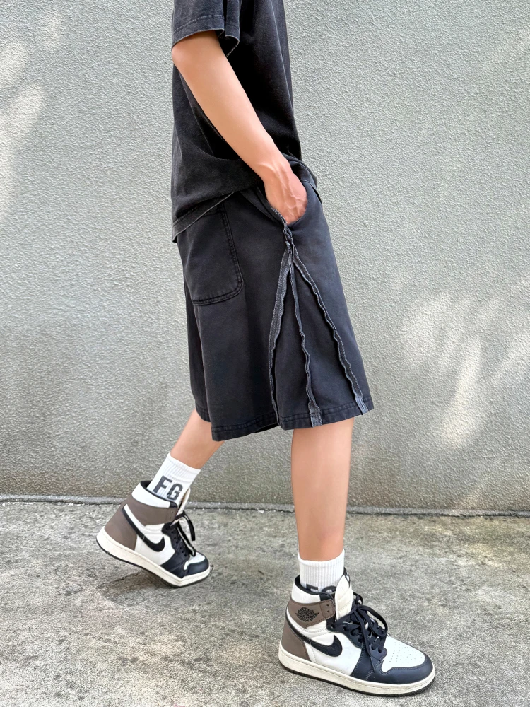 

ONPT American Retro Street Vintage Heavyweight Fabric Men's Loose Fit Five Inch orts Casual Straight Leg Pants Summer Wear