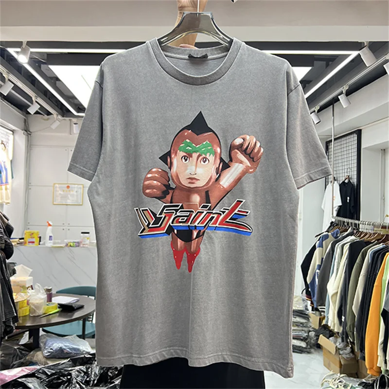 

2023ss Oversize Vintage Cartoon Print T-shirts Men Women High Quality Round Neck Short Sleeves T Shirt Streetwear Tees