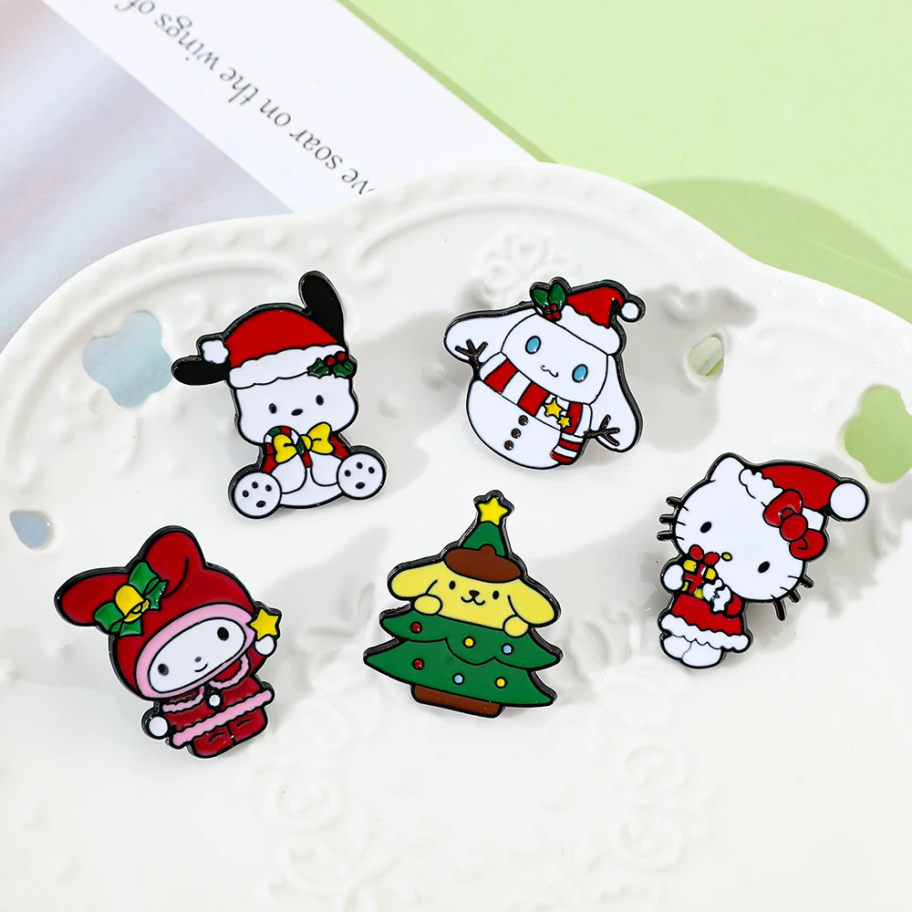 Sanrio Classic Cartoon Figure Enamel Brooch Cute Sweet Sanrio Toys for Christmas Jacket Lapel Pins Trend Accessories Gift