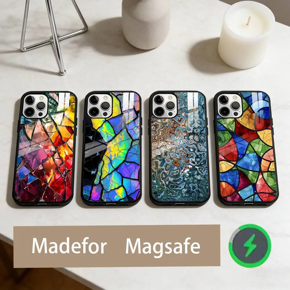 

C-Colorful Glass Phone Case For iPhone17,16,15,14,13,12,11 Plus,Pro Max Magnetic For Magsafe Wireless Charging