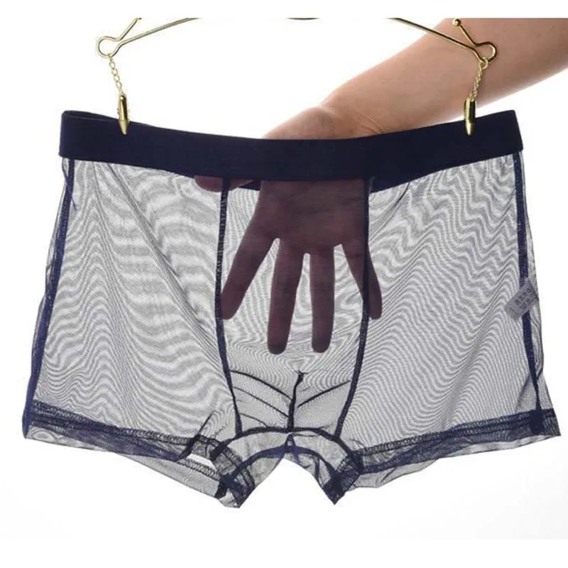 2 sztuk mężczyźni Sexy bezszwowa bielizna spodnie przezroczyste Ultra cienka siatka mężczyzna oddychające antybakteryjne bezśladowe majtki bokserki