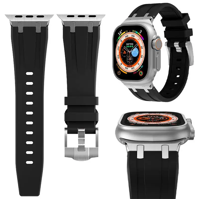 Bracelet en silicone souple pour Apple Watch Ultra 2 49MM 6 5 4 SE 44mm 42mm, bracelet sport en caoutchouc pour iWatch Series 10 9 8 7 46mm 45mm