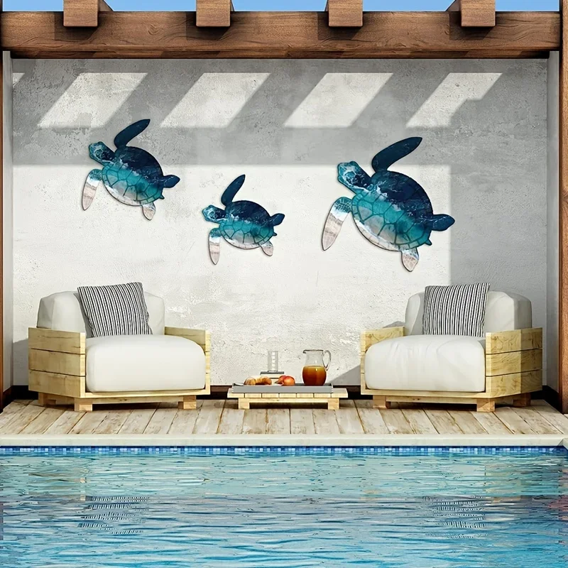 HelloYoung Ocean Series Art Metal Wall Decoration Sea Turtle Decorative Ocean Art Children's Room Wall Art Beach Home Decoration