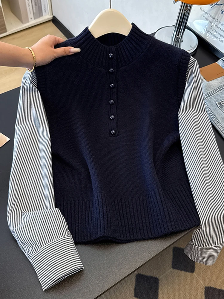 

Женский вязаный свитер в полоску с высоким воротником, модный, универсальный, осенне-зимний, новый, элегантный, мягкий, средней толщины