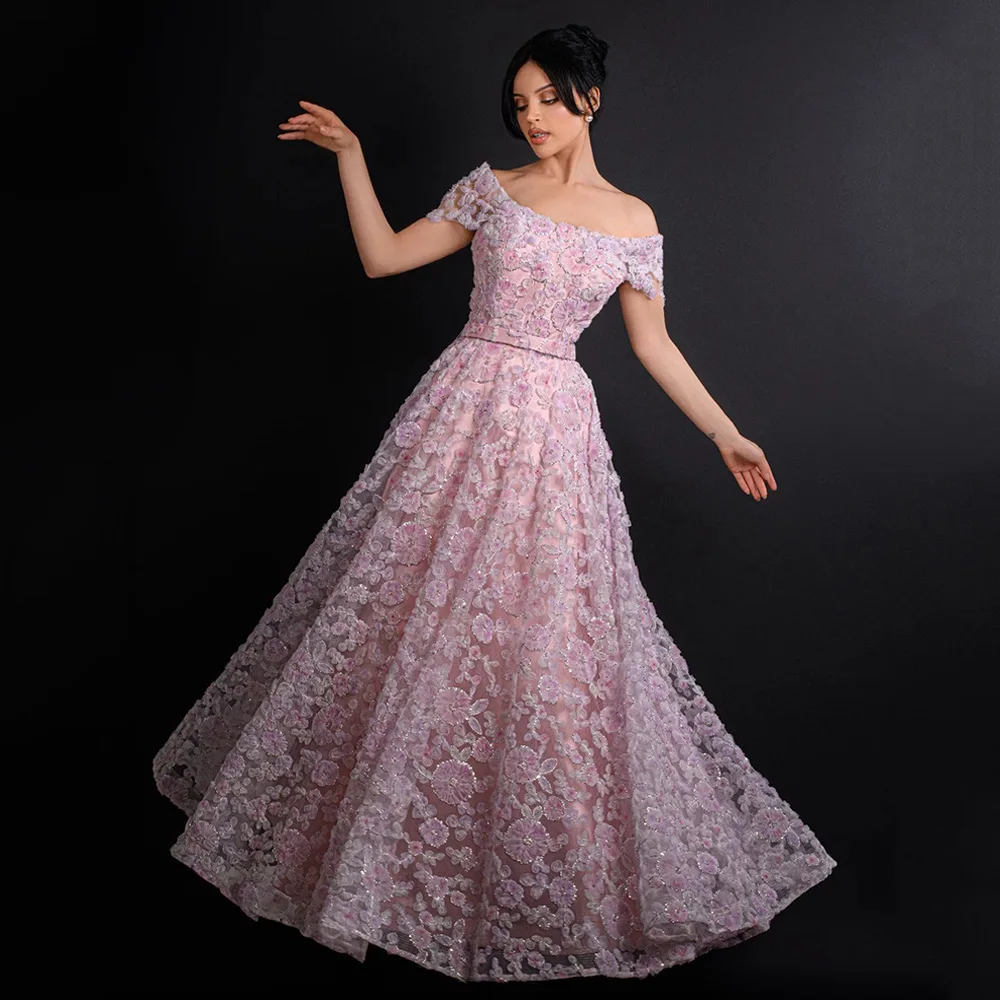 فستان سهرة متدرج على شكل زهرة مخصص بدون أكتاف مطرز بالخرز من الدانتيل على شكل حرف A فساتين حفلة موسيقية مناسبة خاصة بسحاب خلفي #4