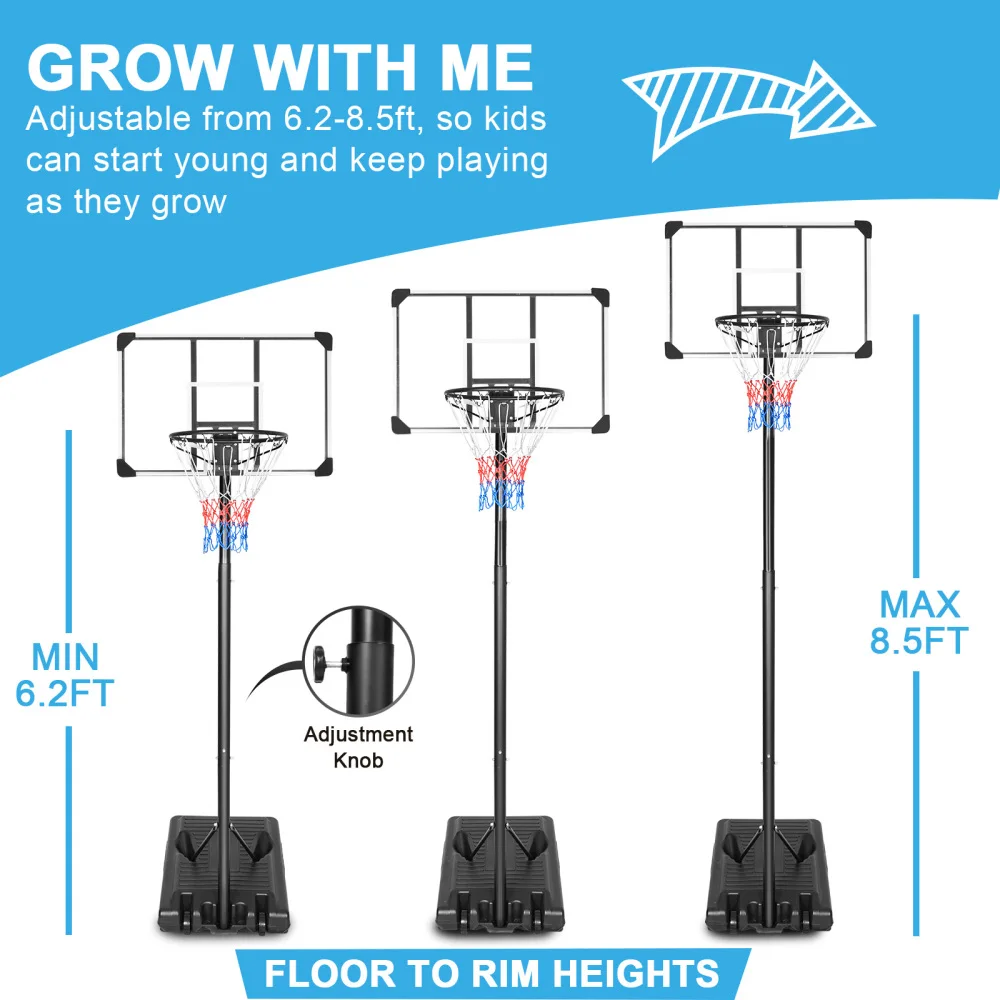 Portable Basketball Hoop & Goal Basketball Stand , Youth Teenagers Outdoor Indoor Basketball Goal Game Play