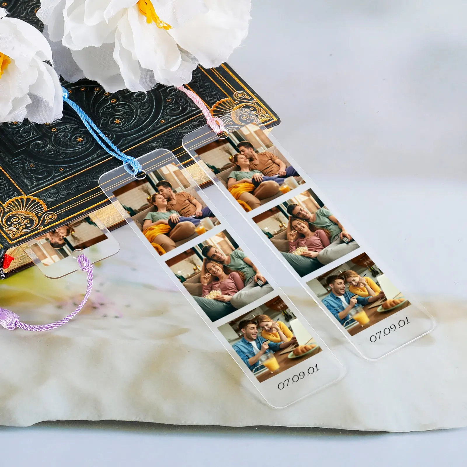 

Custom 2-4 Photos Personalized Bookmark with 15 Colors Tassel Acrylic Book Mark Gift for Lovers Anniversary Present for Men