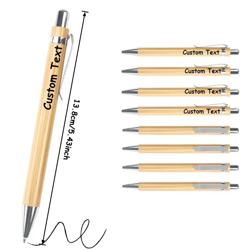 20/50/110PCS Customizable Bamboo Ballpoint Pens Smooth Writing Ideal for School Teachers Offices Advertising Promotional Pens image 2