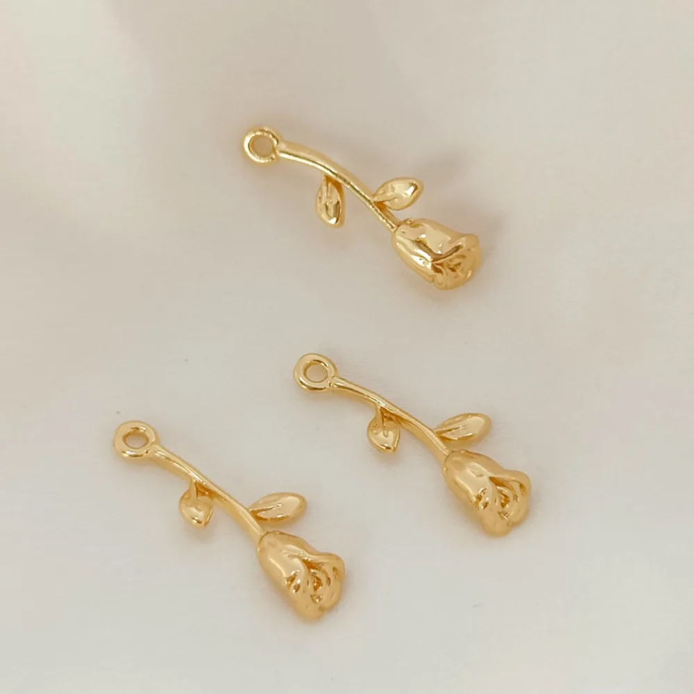 Copper Gold-plated 14K Mini Three-dimensional Rose Pendant Bracelet with Gold Cladding, DIY Accessory Material